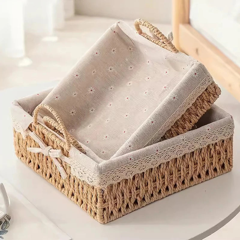 Round Rattan Lace Storage Basket