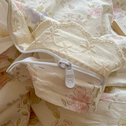 Floral Lace Trim Cotton Bedding Set Creative Femininity