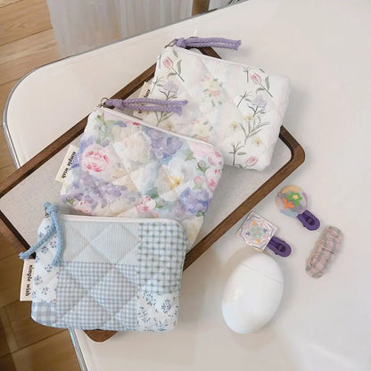 Summer Floral Quilted Makeup Pouch