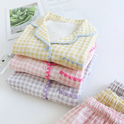 Cotton Gingham Trim Pyjama Set