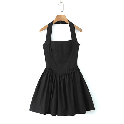 Lemon Halter Mini Sundress - Yellow/White/Black