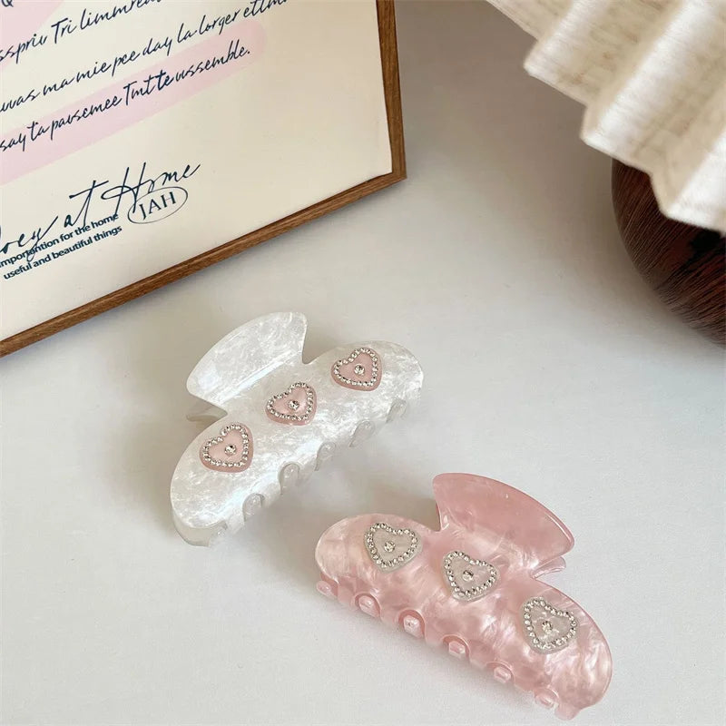 Pink Rhinestone Heart Claw Clip