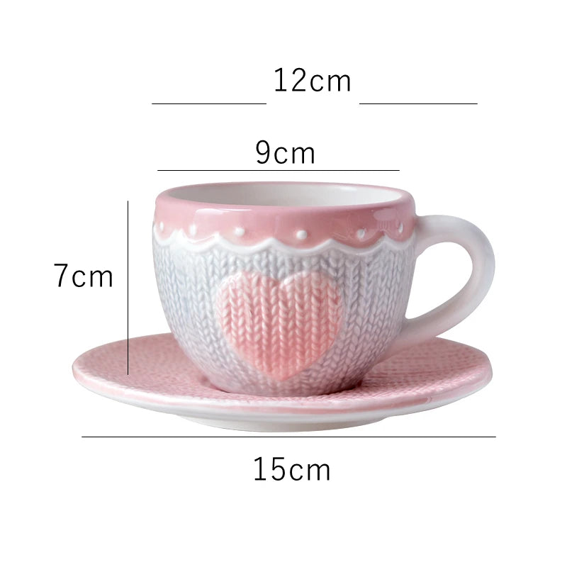 Pink Knit Heart Tea Cup And Saucer Set Creative Femininity