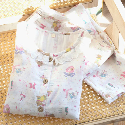 Floral Round Neck Pyjama Set Creative Femininity