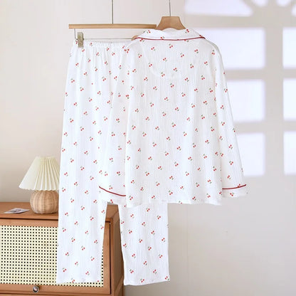 Women's Pink & Red Cherry Cotton Pjs