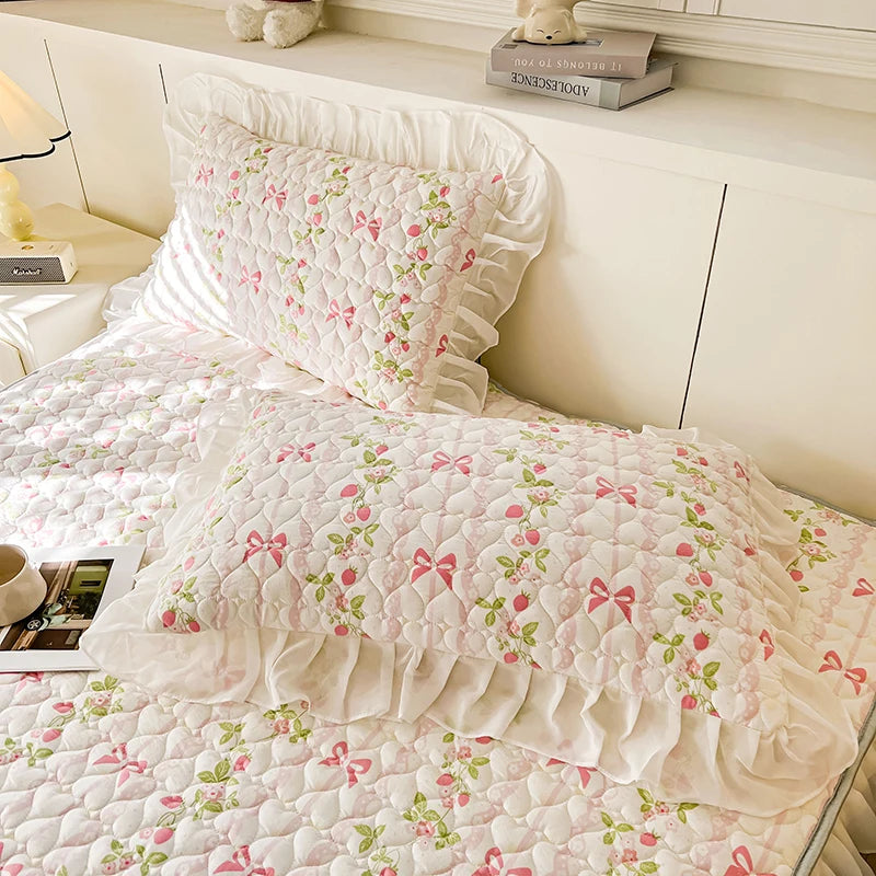Floral Quilted Ruffle Bedding Set
