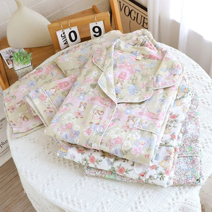 Cotton Floral & Bunny Print Pyjamas Set