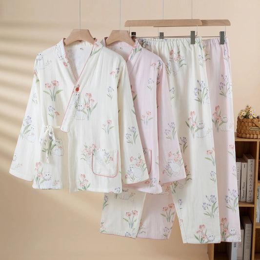 Pink & Cream Floral Kimono Pjs