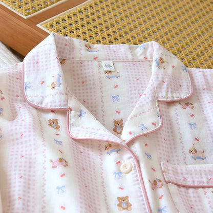 Women's Pink Teddybear & Bow Pyjama Set