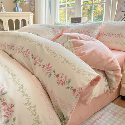 Premium 100% Cotton Duvet Cover Set - 1 Duvet Cover + 2 Pillowcases Wrinkle Resistant,Cozy Breathable Bedding Set Single/Double Creative Femininity