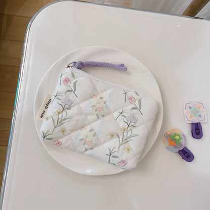 Summer Floral Quilted Makeup Pouch