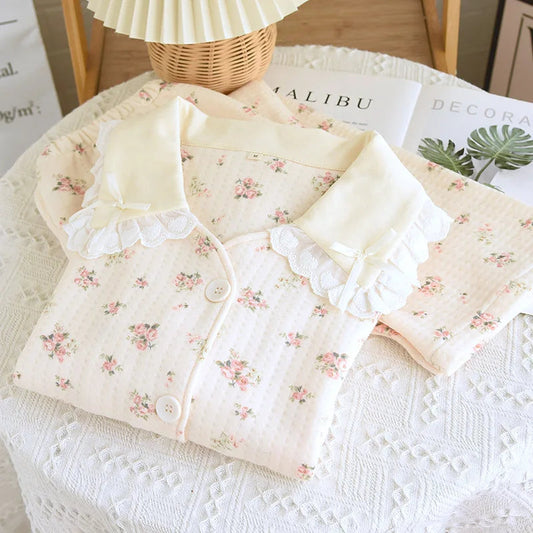 Air Cotton Home Set Female Nighties For Womens Pajama Sets Thicken Keep Warm Long Sleeve Floral Pajamas 2 Pieces Woman Creative Femininity