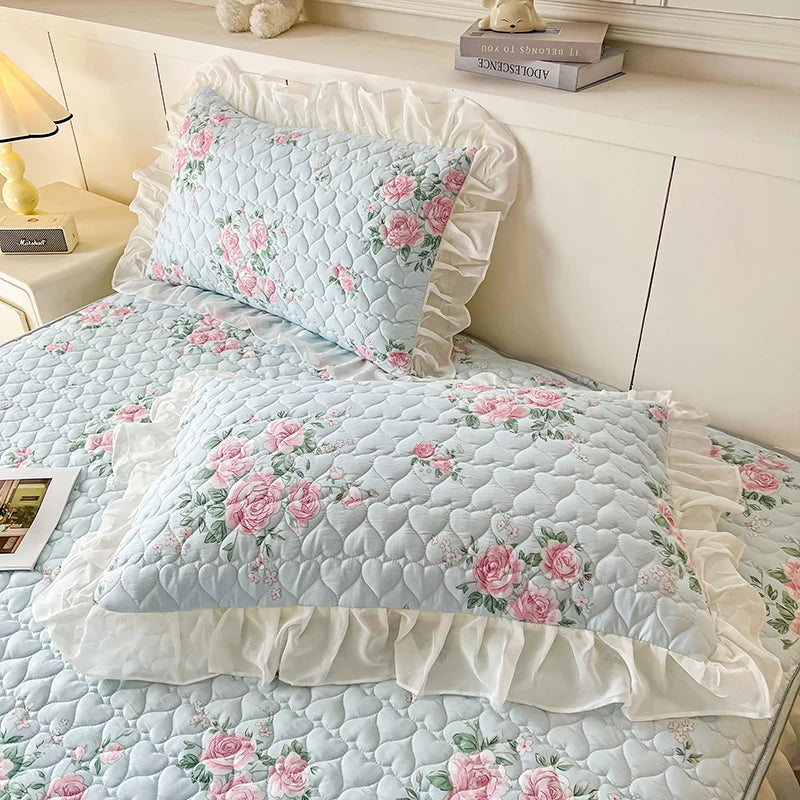 Floral Quilted Ruffle Bedding Set