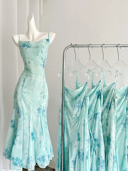 Blue floral vintage style slip dress