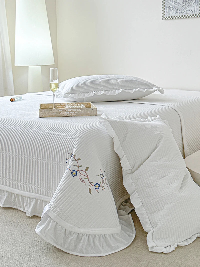 Quilted Ruffle Bedspread & Pillow Set - All Colours