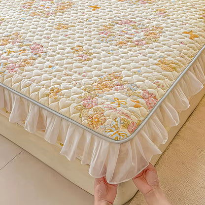 Floral Quilted Ruffle Bedding Set