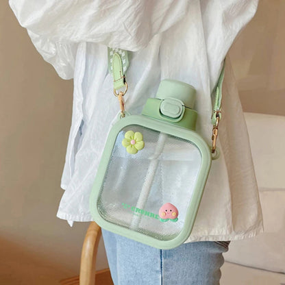 Kawaii Water Bottle With Straw & Strap Creative Femininity