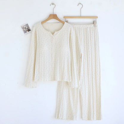 Women Pajamas with padded cups Spring summer Sleepwear Female 2 Piece Set Nightwear floral print Lady Pyjamas Loungewear Creative Femininity