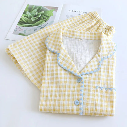 Cotton Gingham Trim Pyjama Set