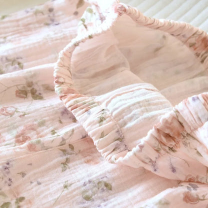 2026 New Women's Spring and Autumn Pajama Set 100% Cotton Crape Cloth Flower Collar Long Sleeve Two Piece Set Large Home Clothes Creative Femininity