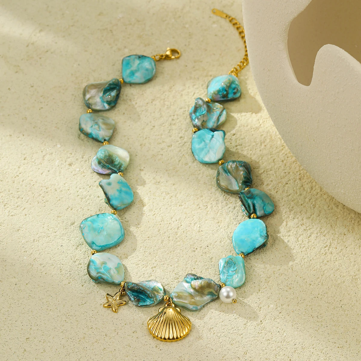 Blue & Gold Conch Shell Necklace Set