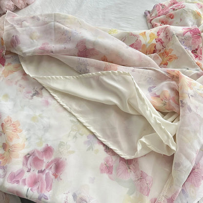 Floral Cut Out Cami Dress With Ruffles