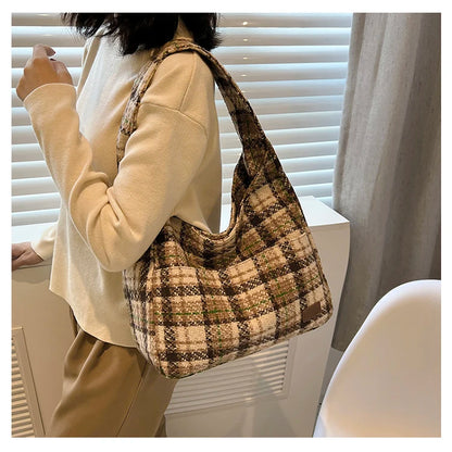 Brown Plaid Tote Bag