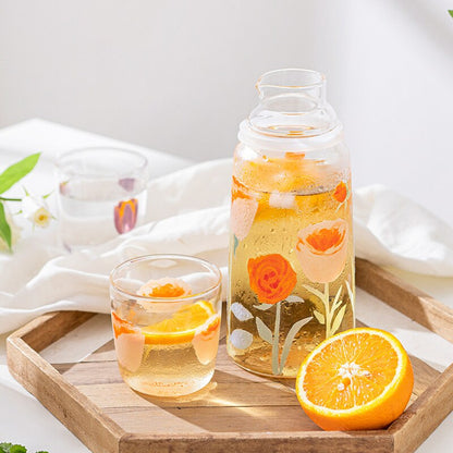 Flower Painted Glass Carafe Set