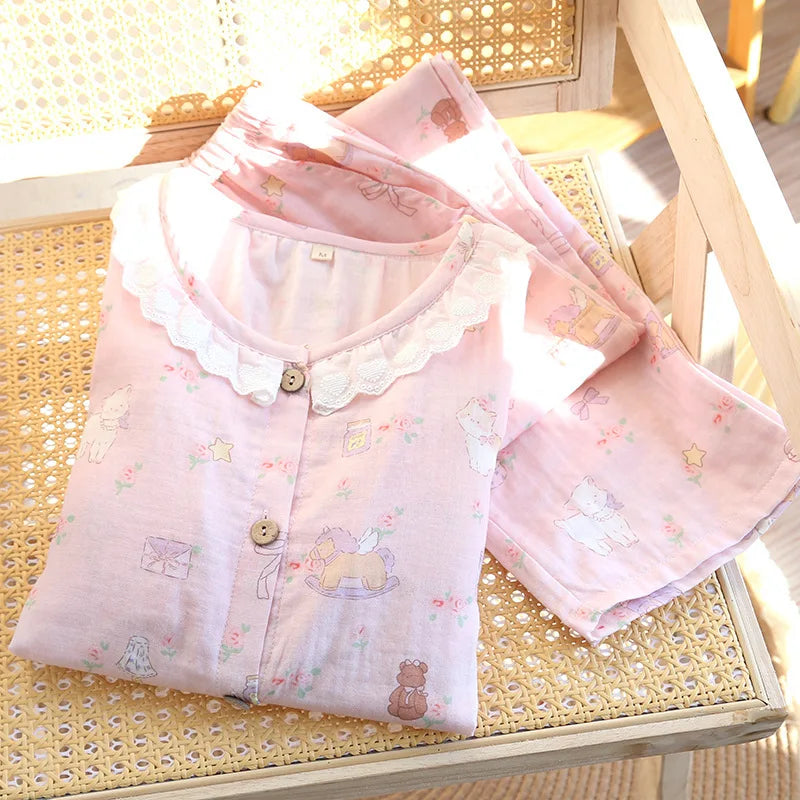 Floral Round Neck Pyjama Set Creative Femininity