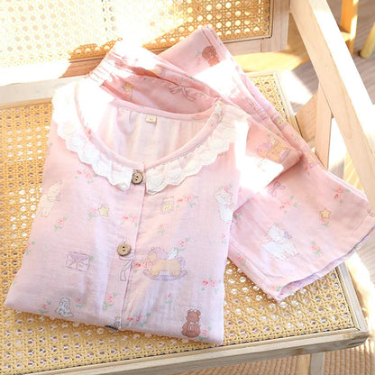 Floral Round Neck Pyjama Set Creative Femininity