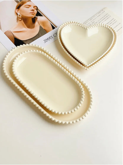 Cream Heart Shape Ceramic Plates