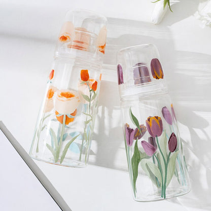 Flower Painted Glass Carafe Set