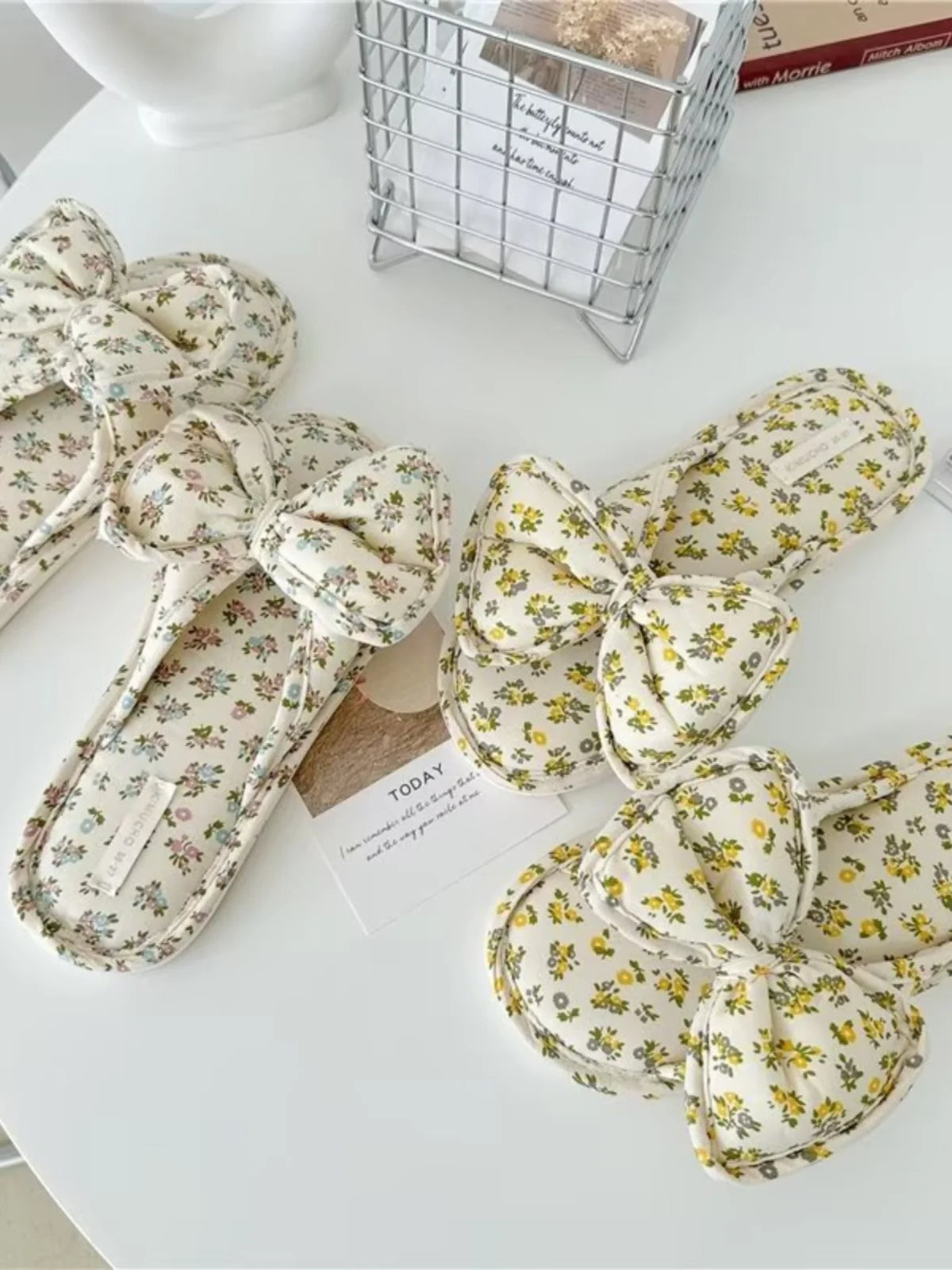 Floral Open Toe Bow Slippers