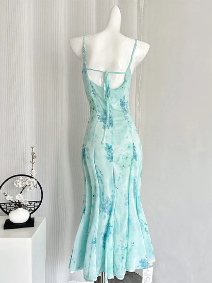 Blue Floral Midi Slip Dress