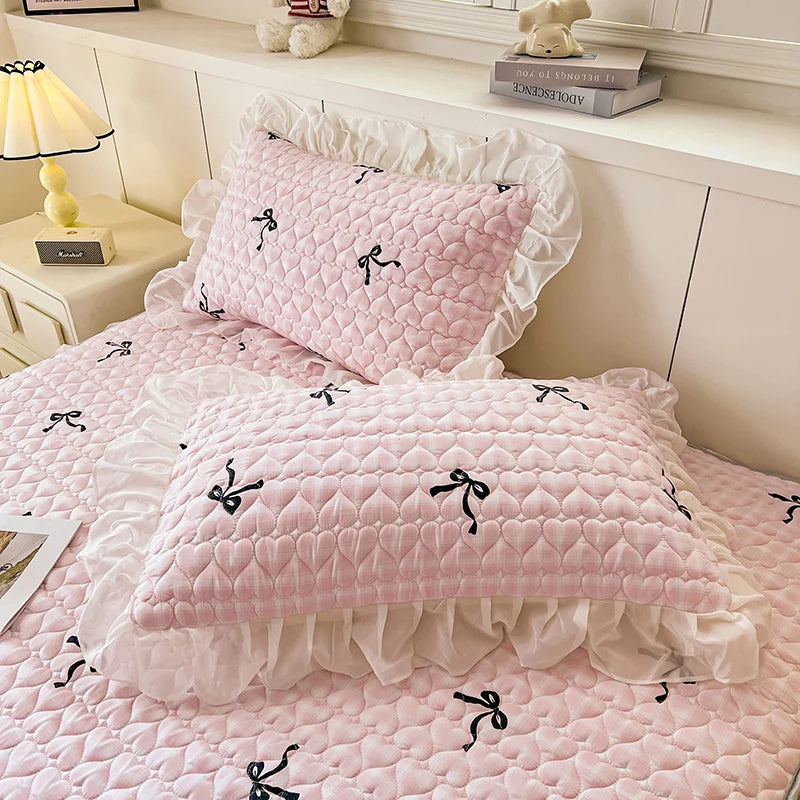 Floral Quilted Ruffle Bedding Set