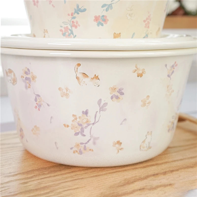Hand Painted Floral Enamel Cooking Pot Creative Femininity