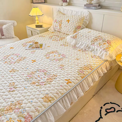 Floral Quilted Ruffle Bedding Set