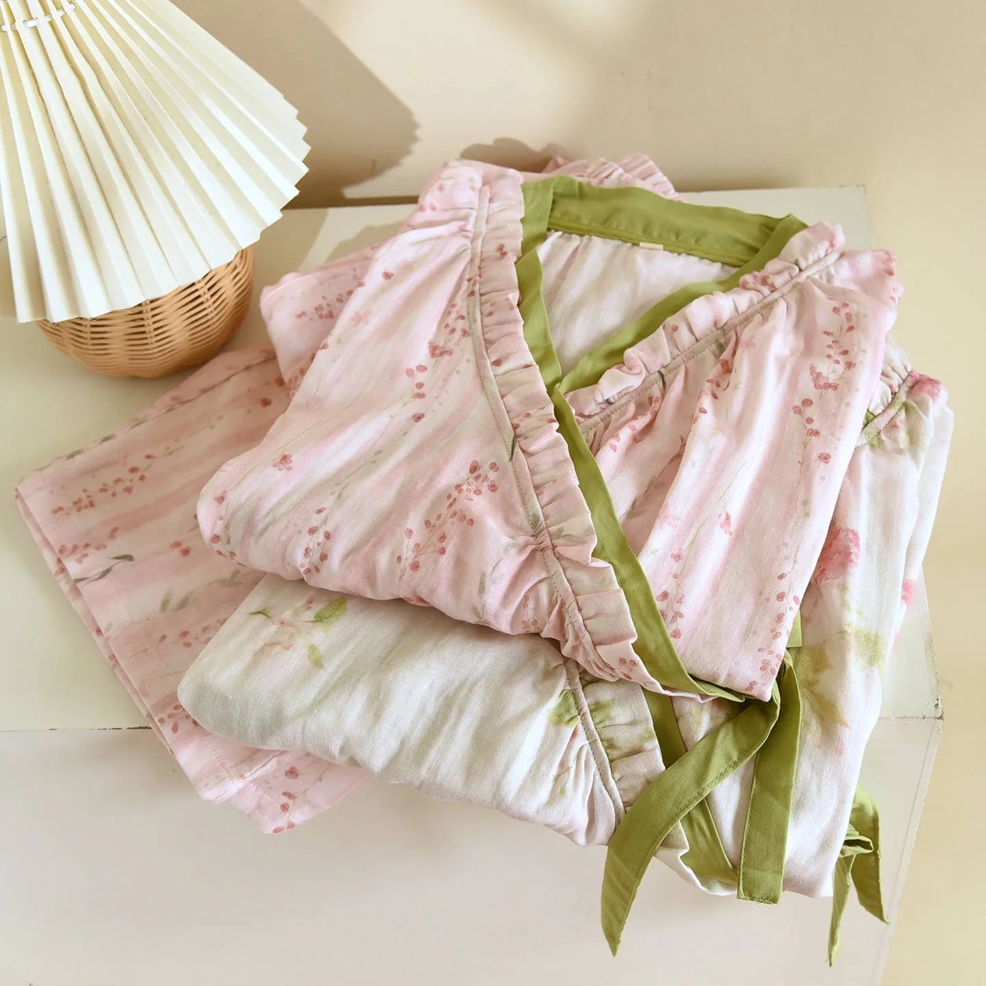 Pink & Green Kimono Wrap Floral Pyjamas