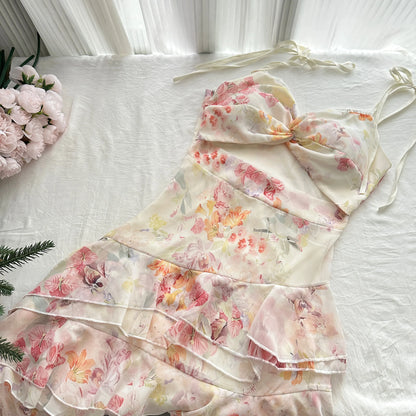 Floral Cut Out Cami Dress With Ruffles