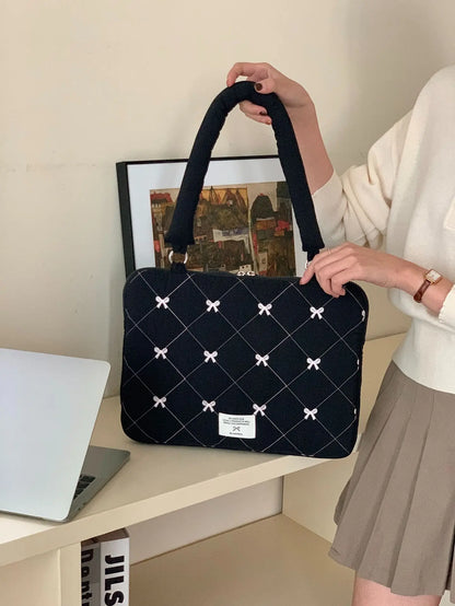 Pink Bow Quilted Laptop Bag