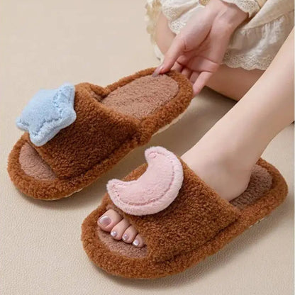 Pink & Blue Starry Night Plush Slippers