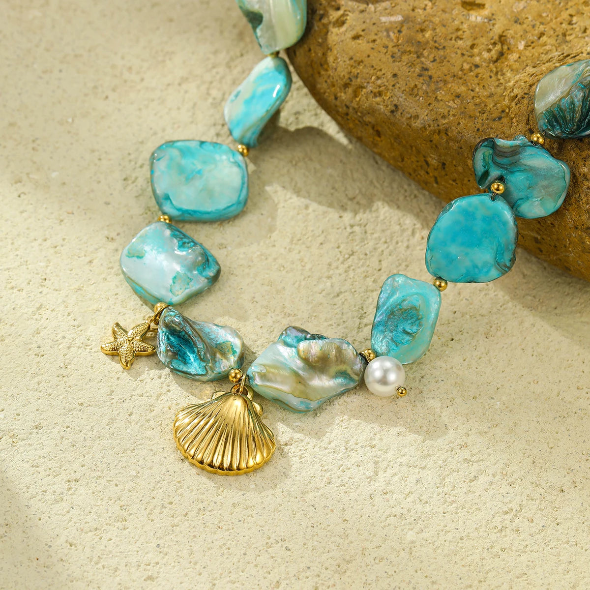 Blue & Gold Conch Shell Necklace Set