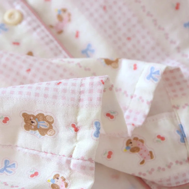 Women's Pink Teddybear & Bow Pyjama Set