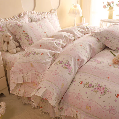 Shabby Chic Floral Duvet Cover With Ruffle Edge - All Colours