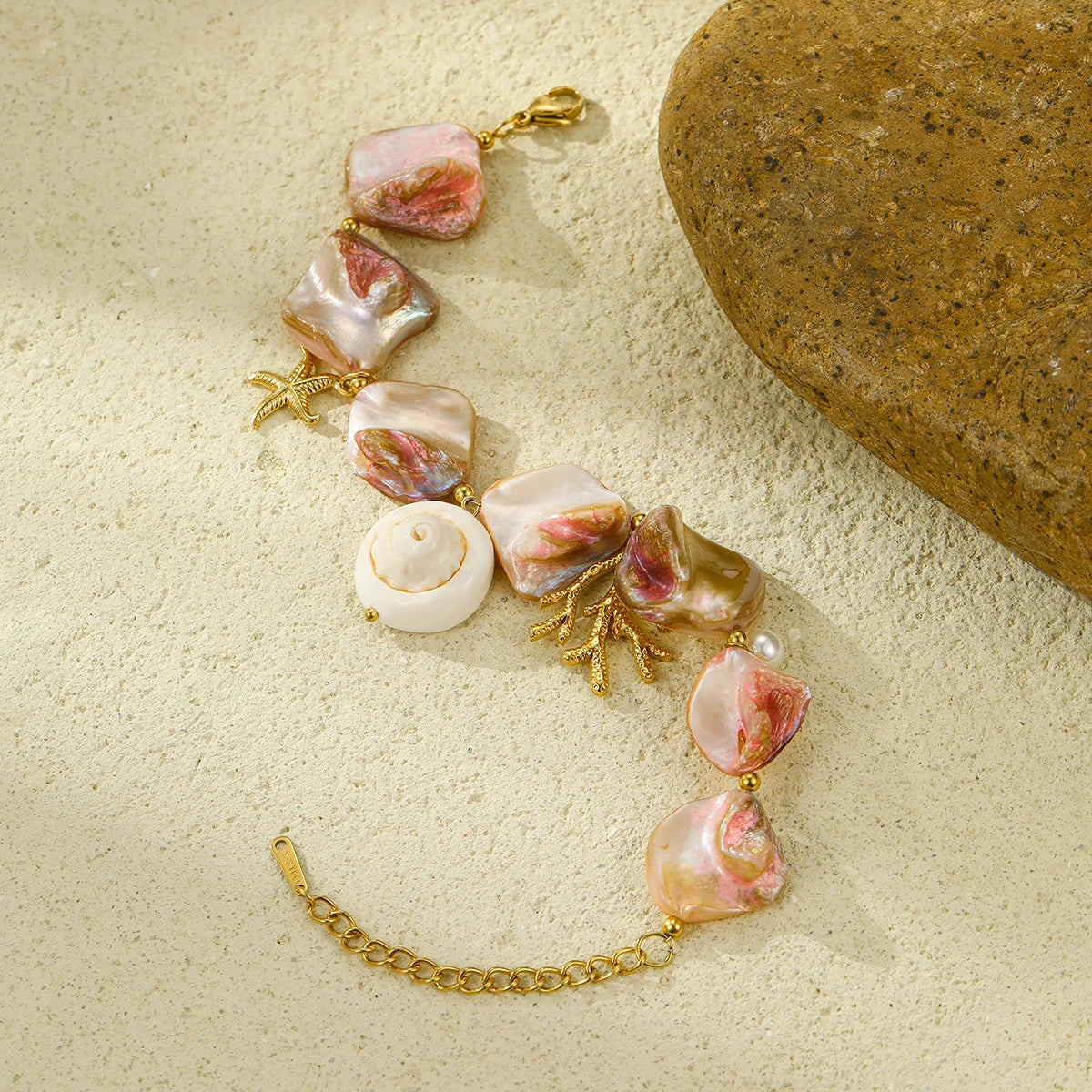 Pink & Gold Conch Shell Necklace Set