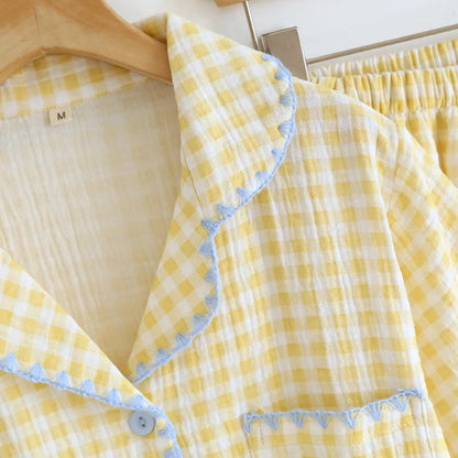 Cotton Gingham Trim Pyjama Set