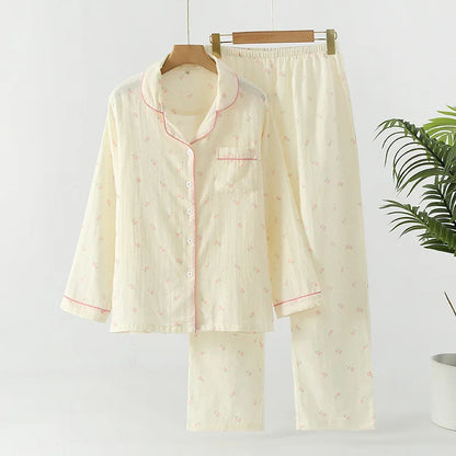 Cream & Pink Floral Cotton Pjs