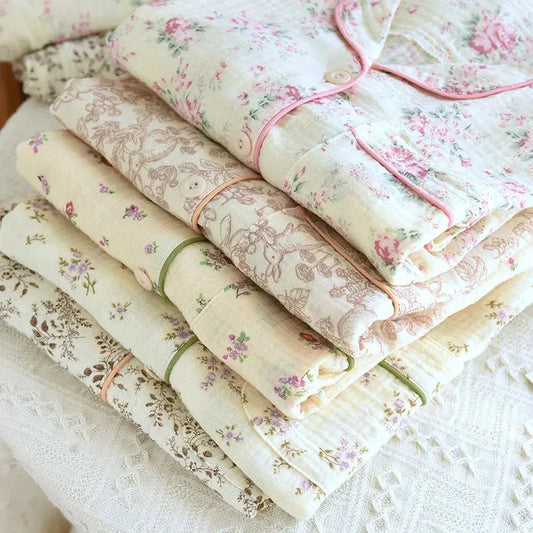 Floral Long Sleeve Cotton Pyjamas Creative Femininity