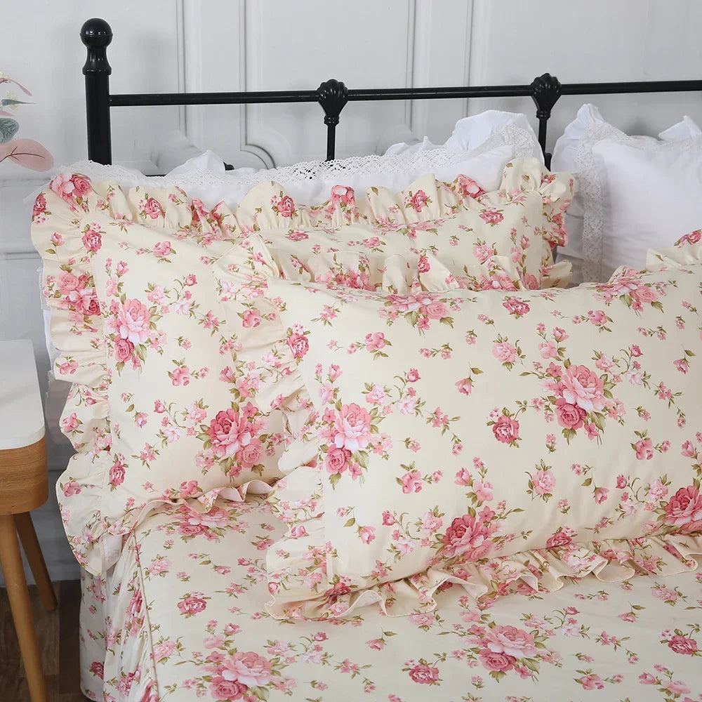 Floral Ruffle Pillow Cover - Multiple Colours
