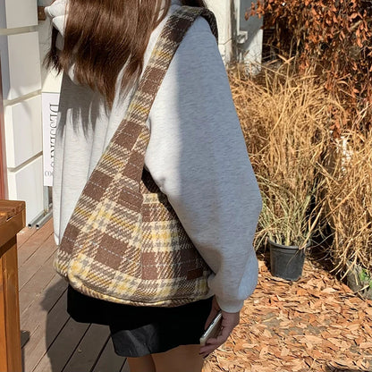 Brown Plaid Tote Bag